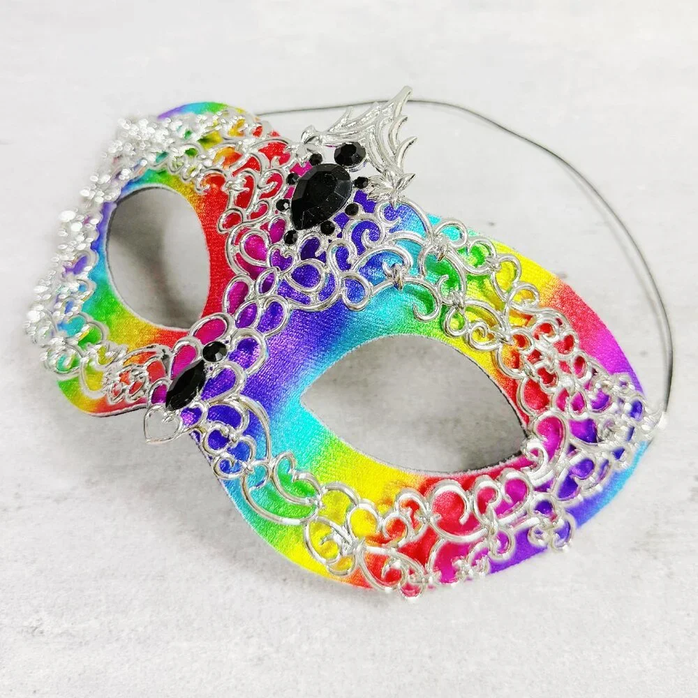 Silver Rainbow mask, Masquerade mask, Cosplay mask, ball party mask, Prom mask